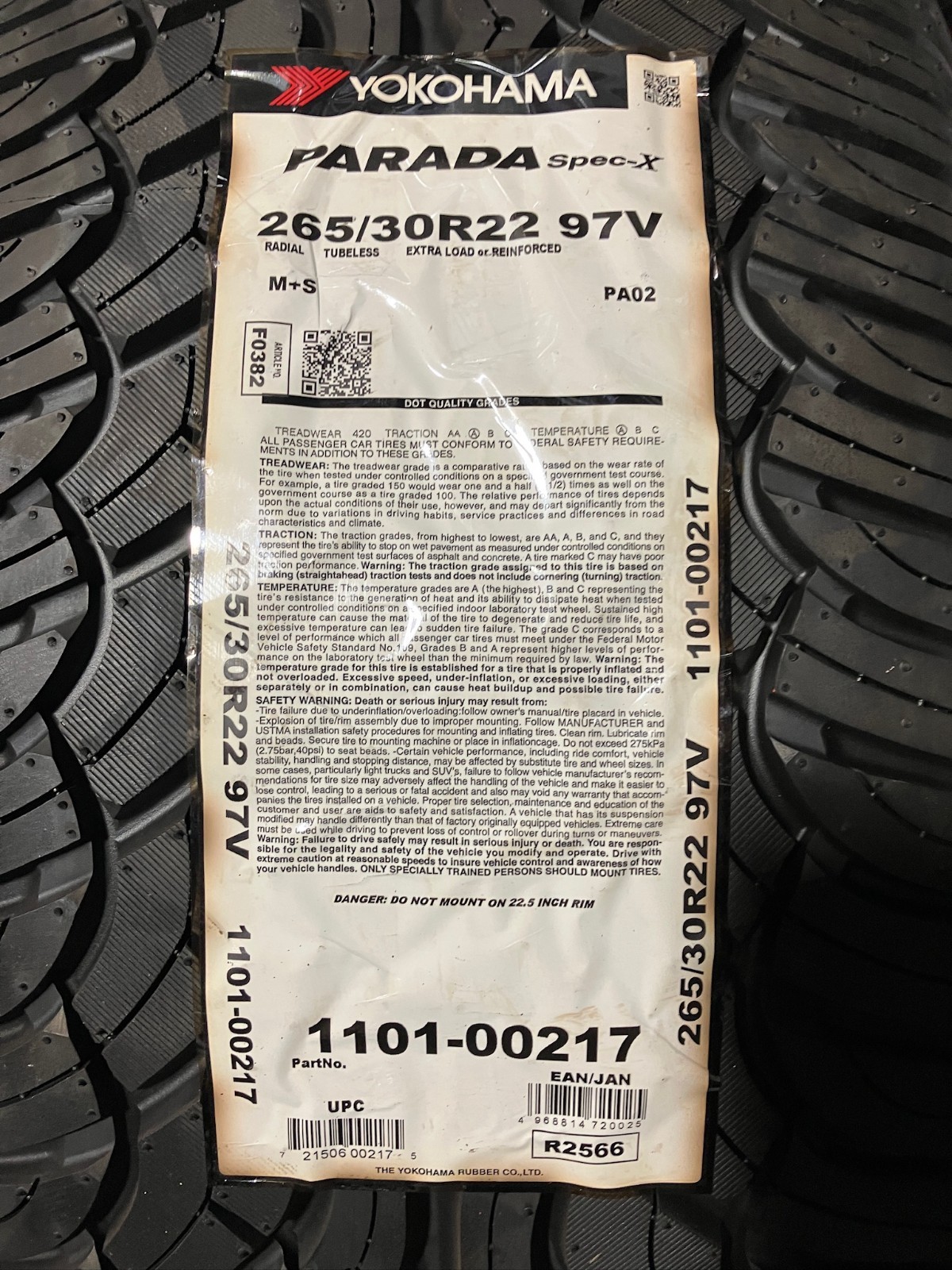 2 New 265 30 22 Yokohama Parada Spec-X PA02 All Season Tires