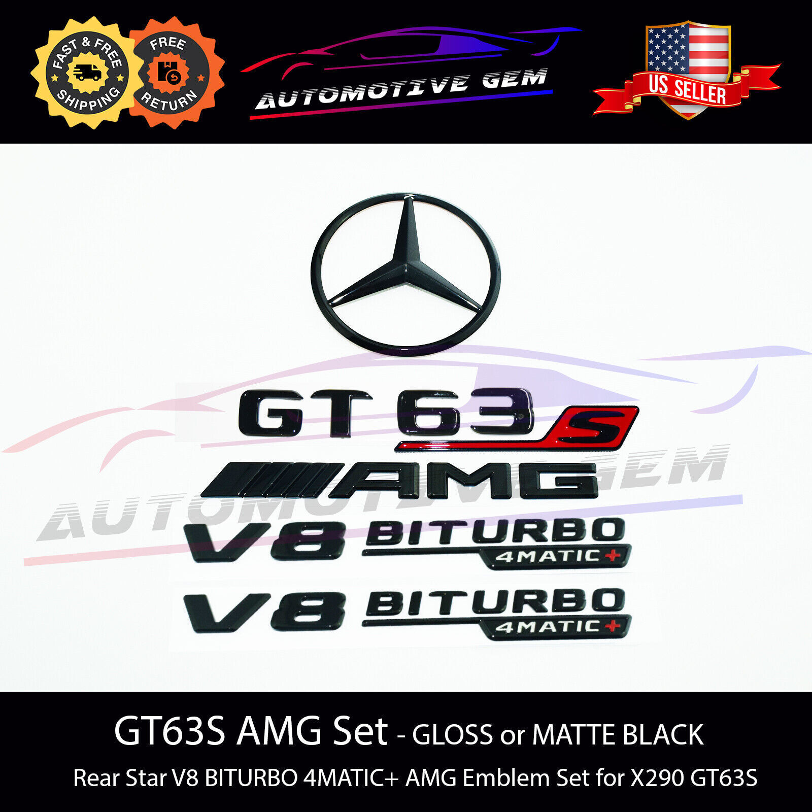 GT63S AMG V8 BITURBO 4MATIC+ Star Emblem Black Badge Combo Set Mercedes X290