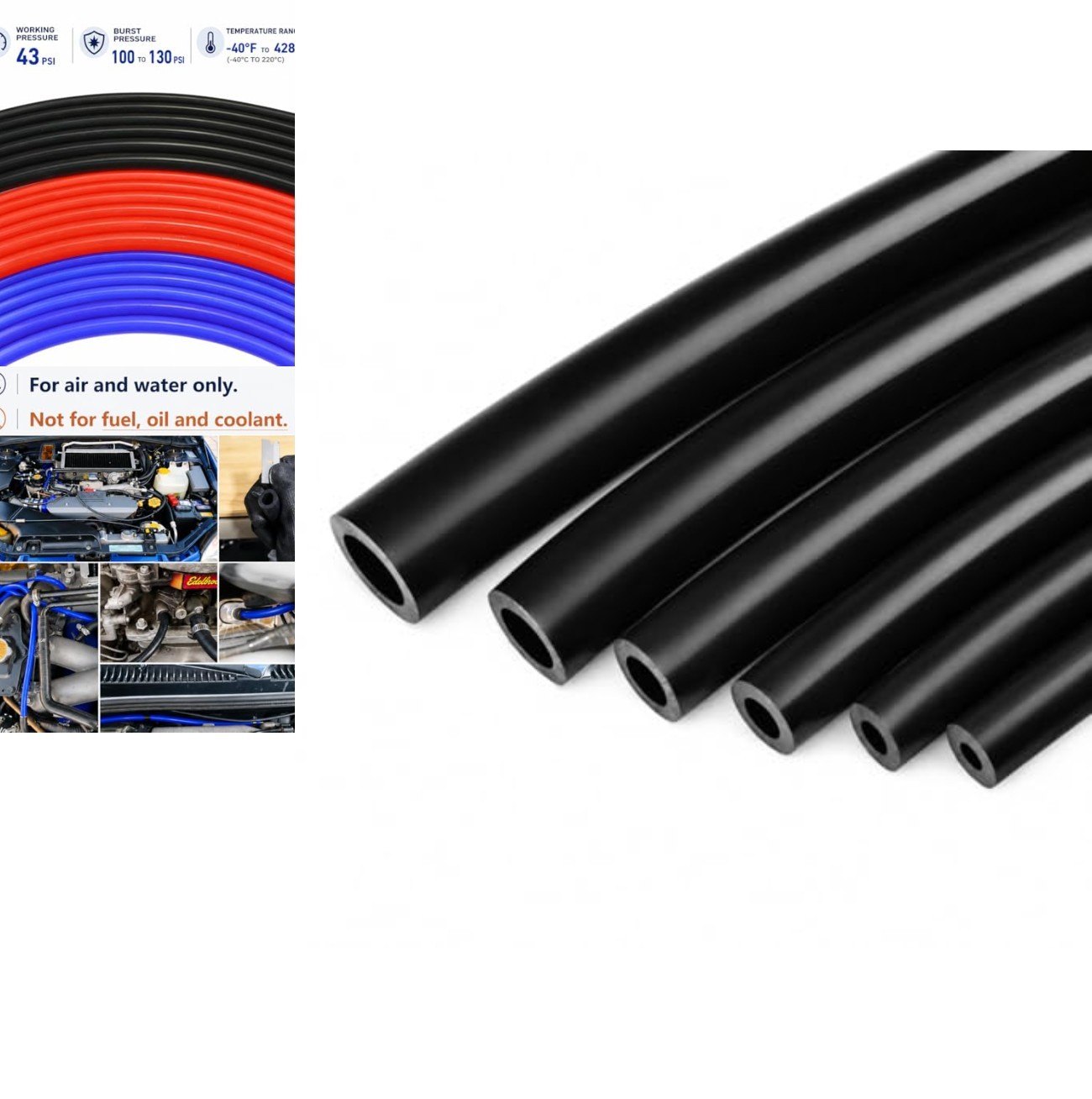 Silicone Vacuum Hose Kit 6 Piece 5 Feet 3mm 4mm 5mm 6mm 8mm 10mm Black Air Water