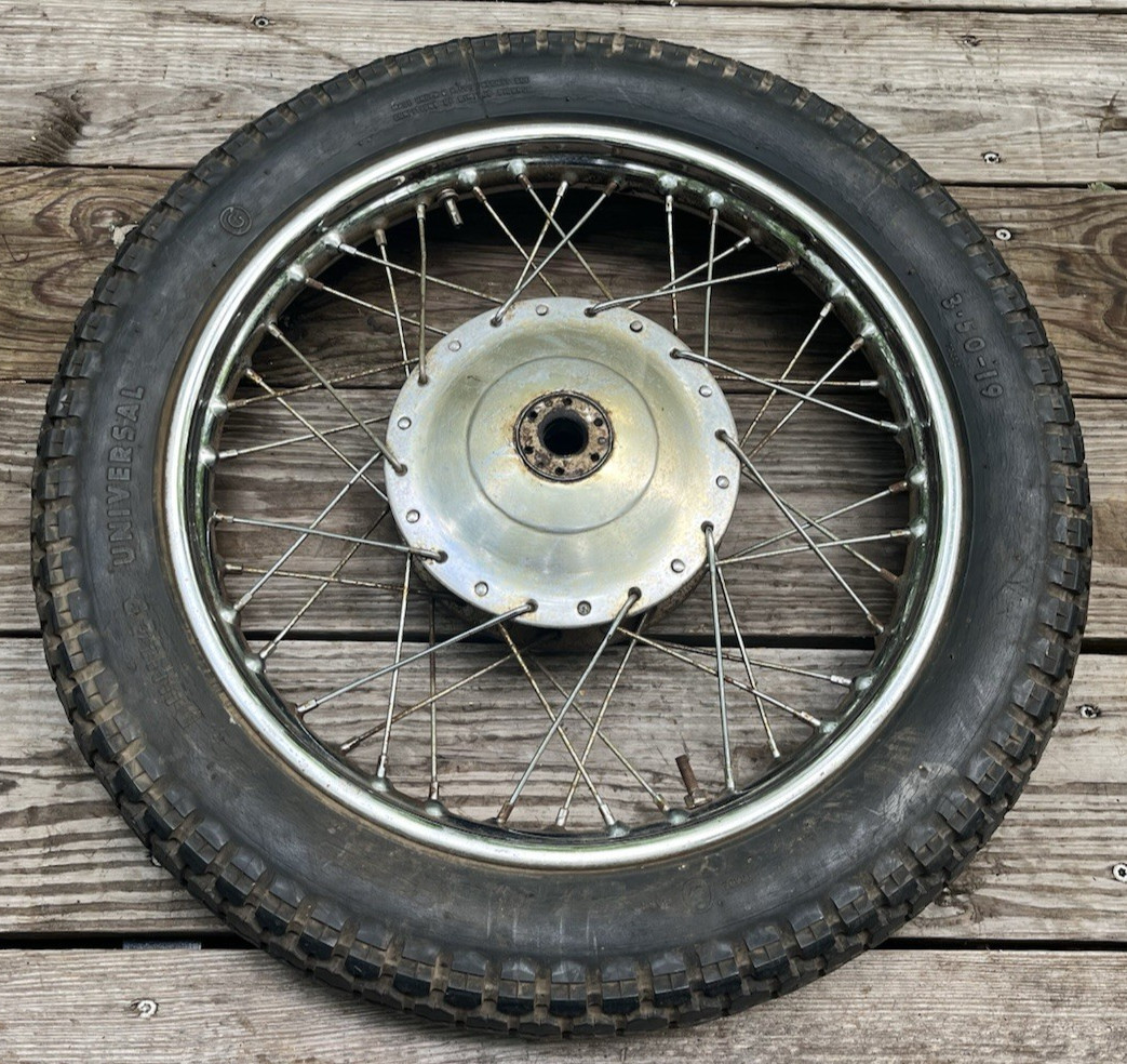 1957 bsa a 10 front wheel rim axle wm 2. 19 jones tire is no good tire is junk