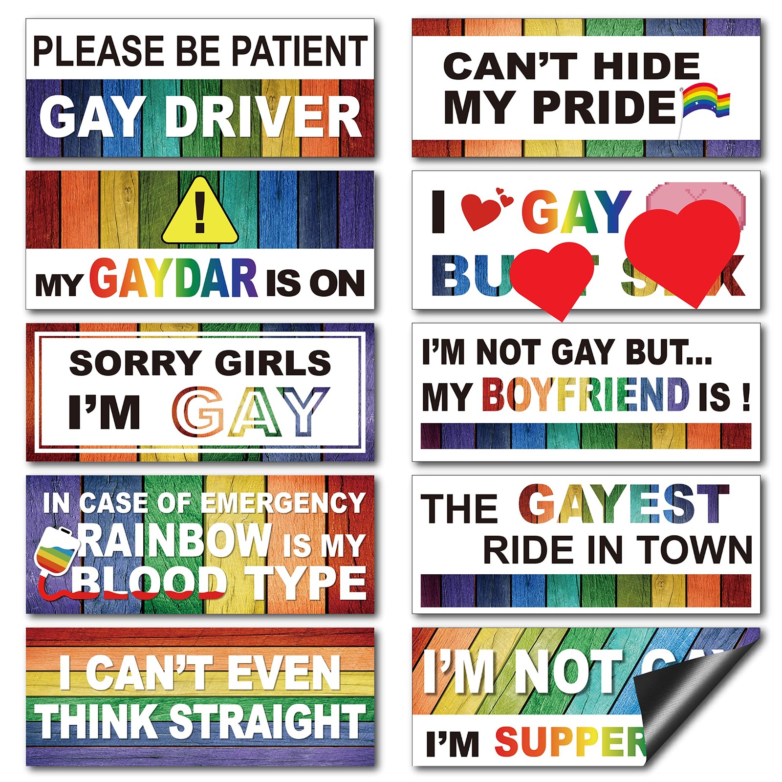 Frienda 10 Pcs Bumper Decals Funny LGBT Stickers Magnetic, Stylish Style Frienda 10 Pcs Bumper Decals Funny LGBT Stickers Magnetic, Stylish Style