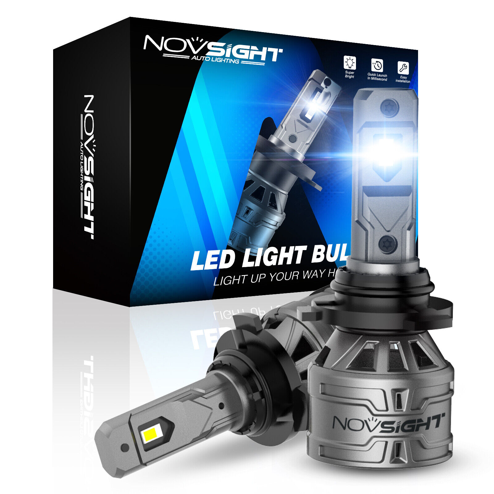 NOVSIGHT 13000LM 9005 LED Headlight Bulbs Kit High Low Beam 6500k Super White
