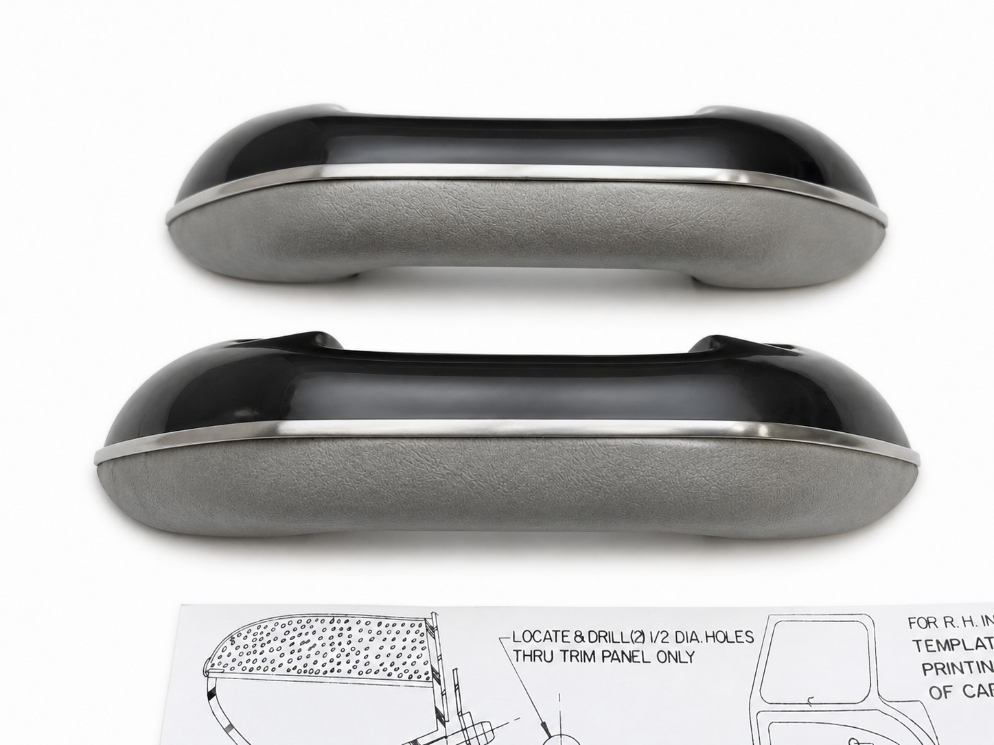 Gray/Black Armrest Set With Stainless Trim 1955-1966 Chevy/GMC Pickup Truck