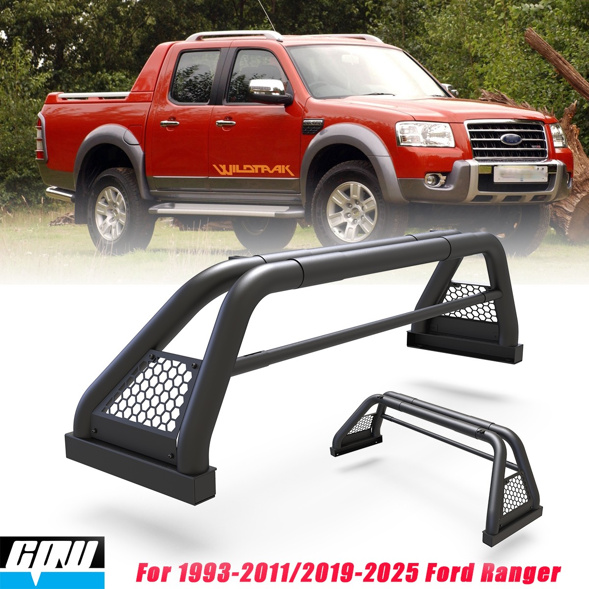 For 1993-2011/2019-2026 Ford Ranger Adjustable Chase Rack Roll Bar Sport Bar