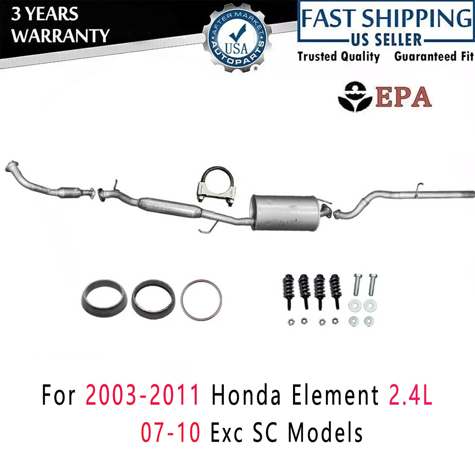 Complete Exhaust System For 2003-2011 Honda Element 2.4L 07-10 Exc SC Models New