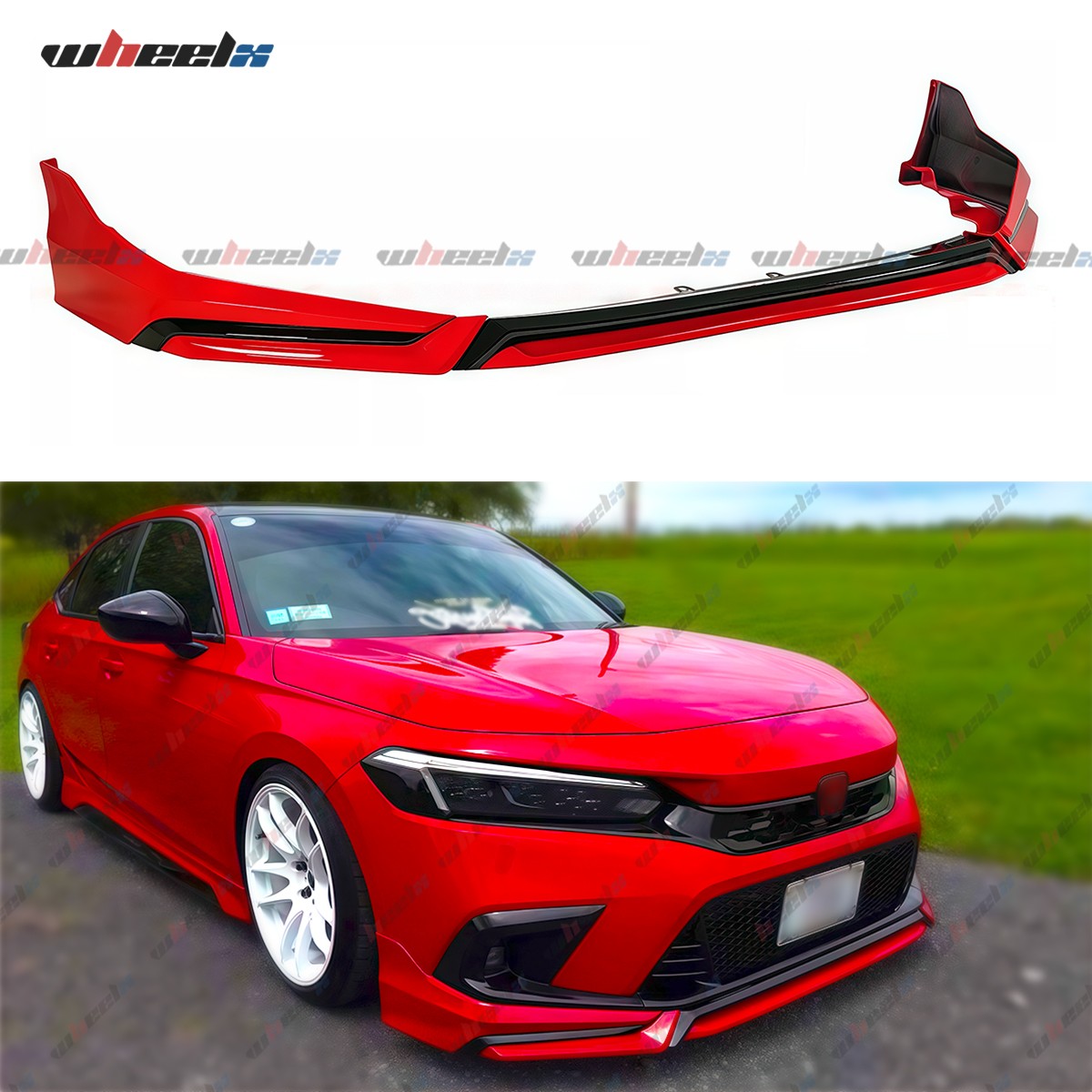 WheelX Yofer V3 Style Black Rallye Red Front Bumper Lip for 22-24 Honda Civic