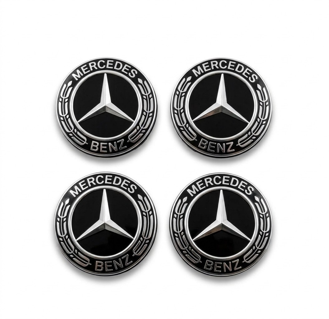 Mercedes-Benz Gloss Black Wreath 75mm Floating Alloy Wheel Center Hub Cap