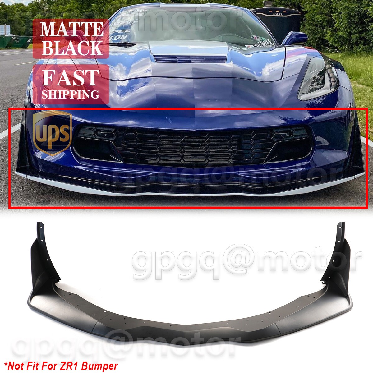For Corvette C7 Z06 Stingray 2014-2019 ZR1 Style Matte Front Bumper Lip Splitter