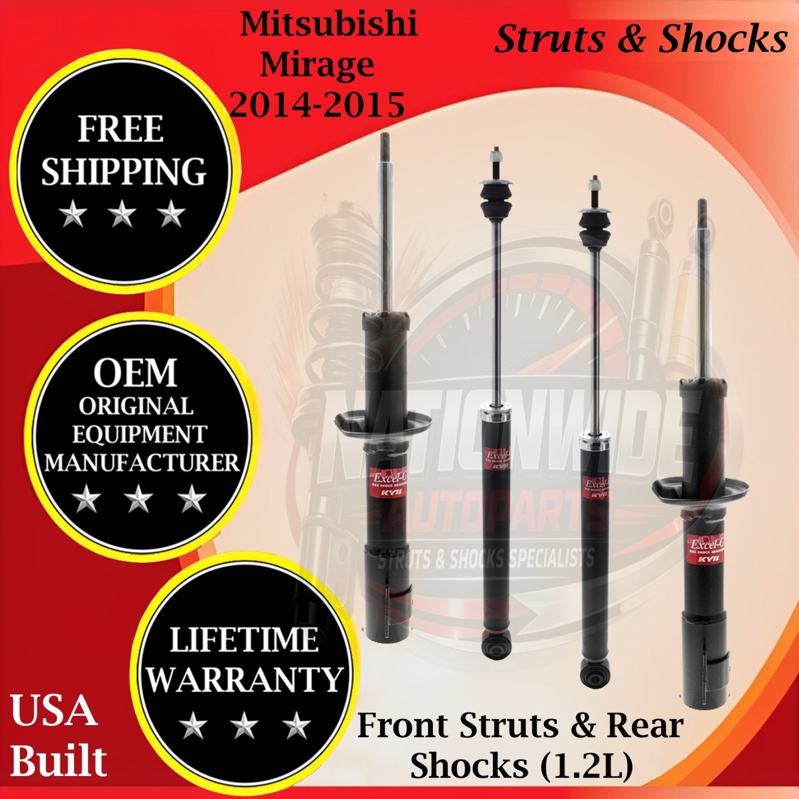 KYB OEM Front Struts & Rear Shocks For 2014-2015 Mitsubishi Mirage 9yr Warranty