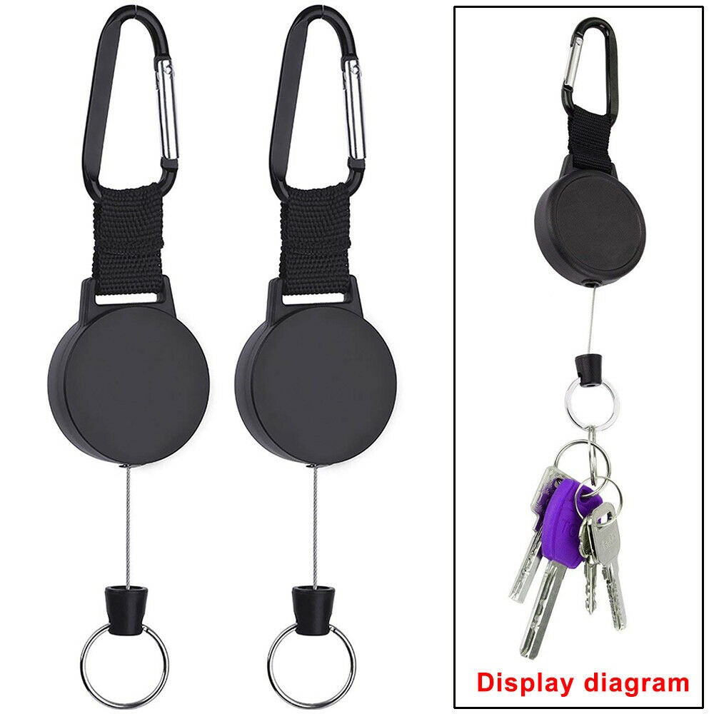 2X NEW Retractable Key Tool Reel Holder Steel Clip Chain Belt Heavy Duty Split