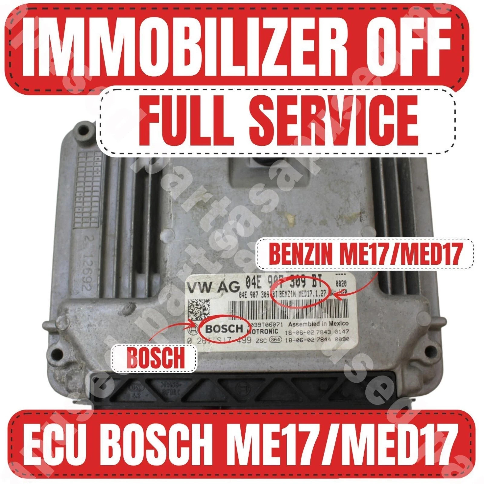 VW Audi MED17 / ME17 Immobilizer Delete IMMO OFF Programming | Mail-In ECU..