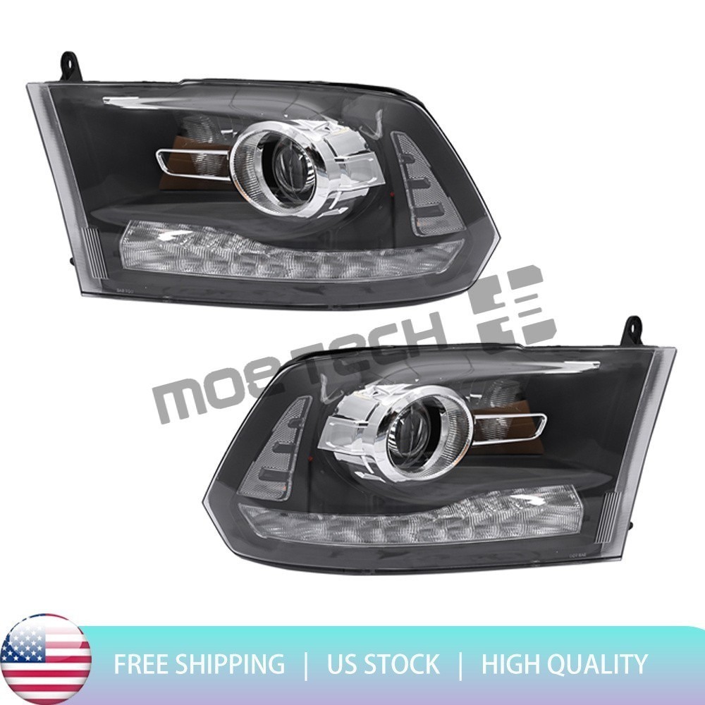 Pair Projector Headlights w/LED DRL Black For 2013-2018 Dodge Ram 1500 2500 3500 Pair Projector Headlights w/LED DRL Black For 2013-2018 Dodge Ram 1500 2500 3500