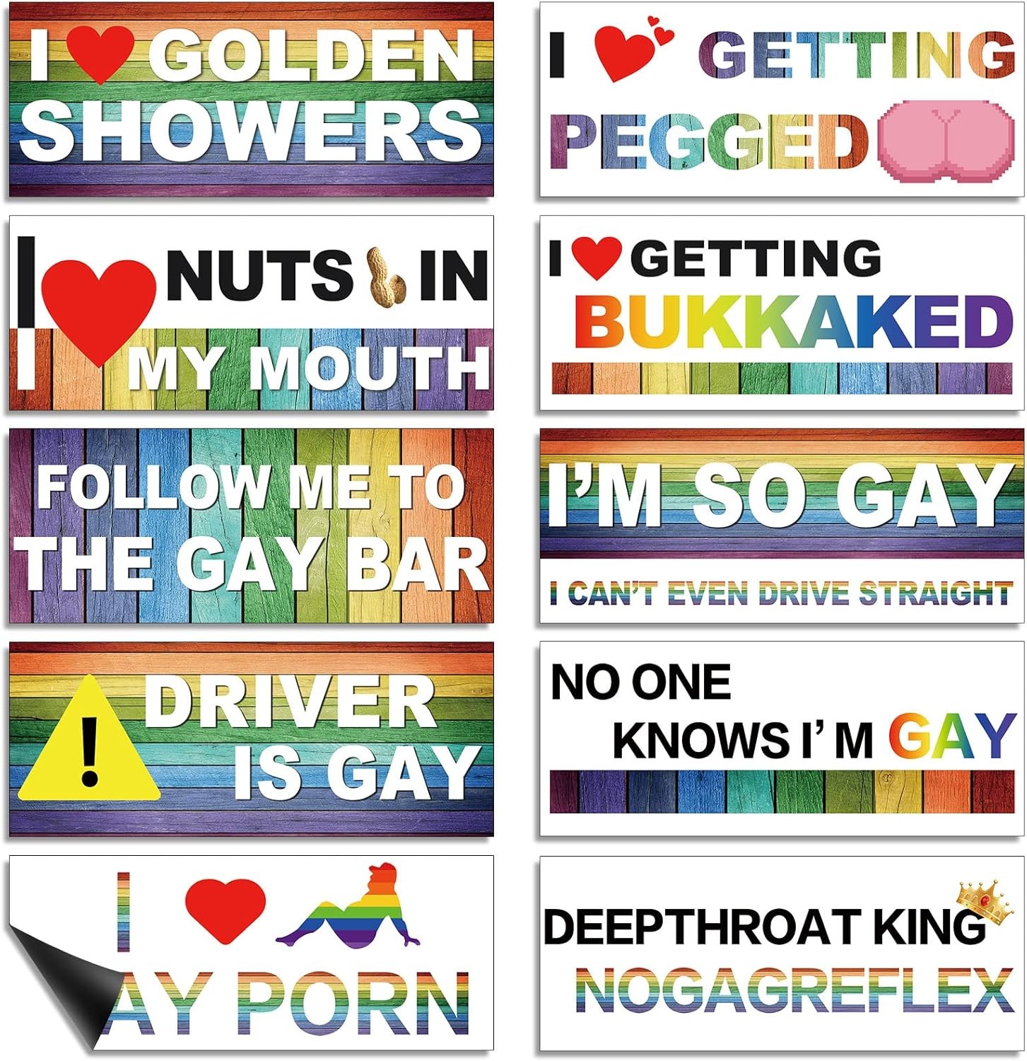 Frienda 10 Pcs Bumper Decals Funny LGBT Stickers Magnetic, Classic Style Frienda 10 Pcs Bumper Decals Funny LGBT Stickers Magnetic, Classic Style