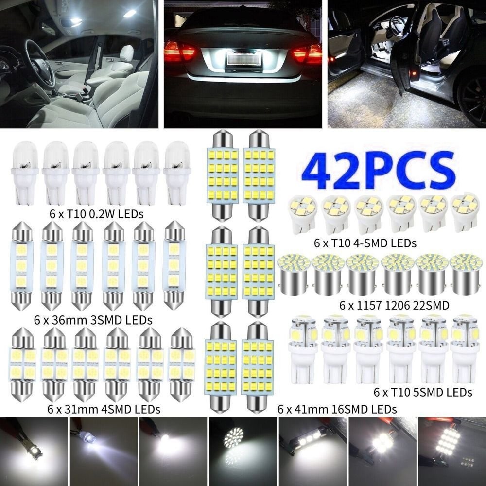 42PCS Car Interior White Combo LED Map Dome Door Trunk License Plate Light Bulbs 42PCS Car Interior White Combo LED Map Dome Door Trunk License Plate Light Bulbs