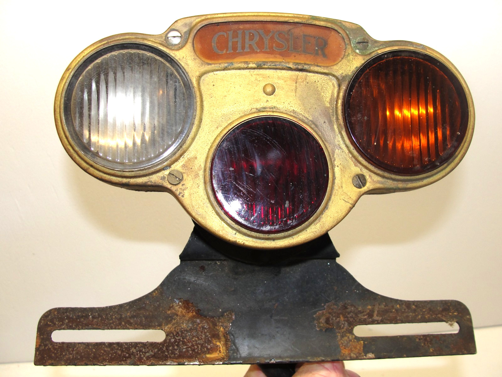 RARE VINTAGE 1920's CHRYSLER 3 LIGHT LICENSE PLATE BRACKET HOT RAT ROD