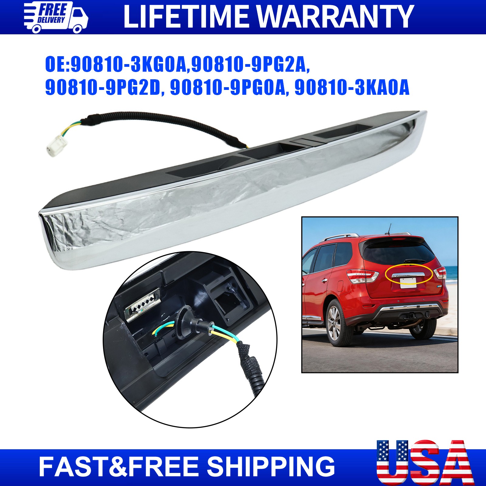 NEW For 2013-2019 Nissan Pathfinder Rear Lift Gate Chrome Handle Trim Moulding