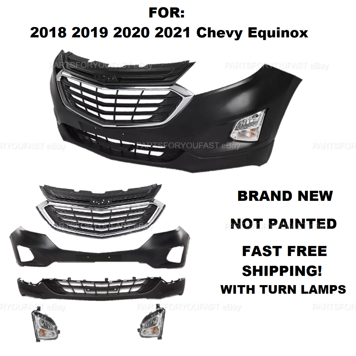 For 2018-2021 Chevrolet Chevy Equinox Front Bumper Upper Lower Grill Fog Lights For 2018-2021 Chevrolet Chevy Equinox Front Bumper Upper Lower Grill Fog Lights
