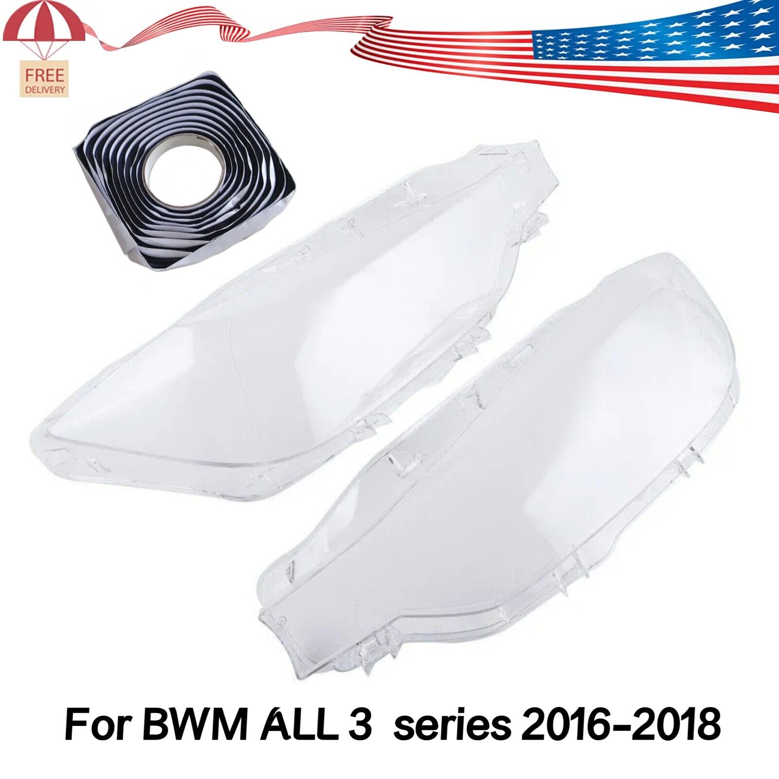 LED Headlight Headlamp Lens Cover + Glue Fit BMW F30 F31 2016 2017 2018 3 Series