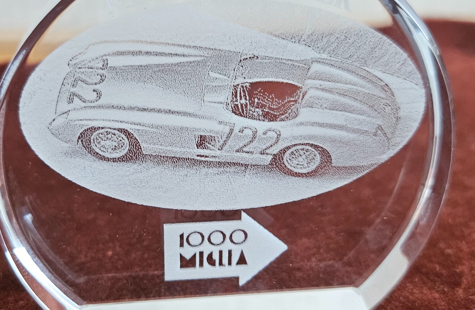 VINTAGE AUTOMOBILE CAR GLAS PAPERWEIGHT # MERCEDES BENZ 300 SLR MILLE MIGLIA