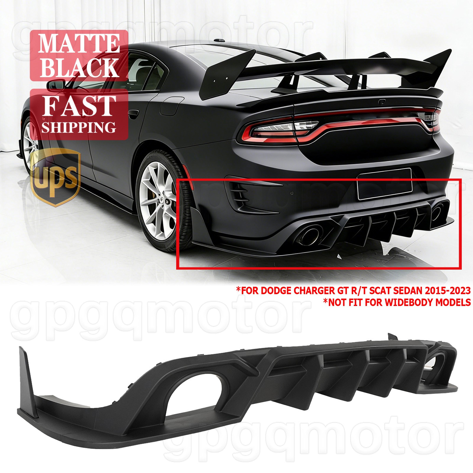 For Dodge Charger GT Scat 2015-2023 CMST Style Matte Black Rear Bumper Diffusers