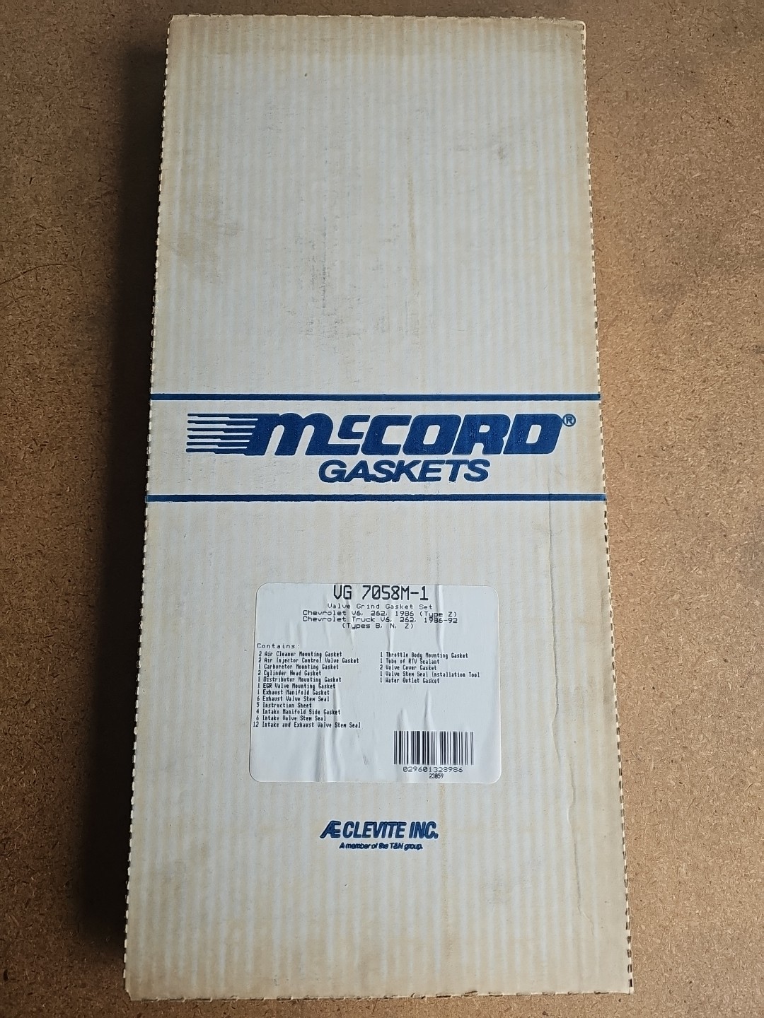 McCord VG7058M-1 Valve Grind Gasket Set Chevy V6 262 1986-92 Clevite NOS Sealed