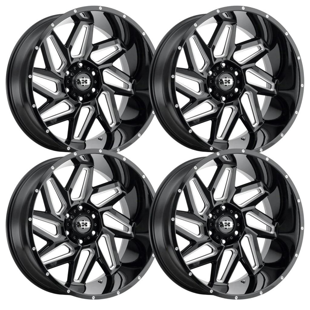 (Set-4) Vision 361 Spyder 22x14 5x5.5 5x139.7 -76mm Black Milled Wheels 22