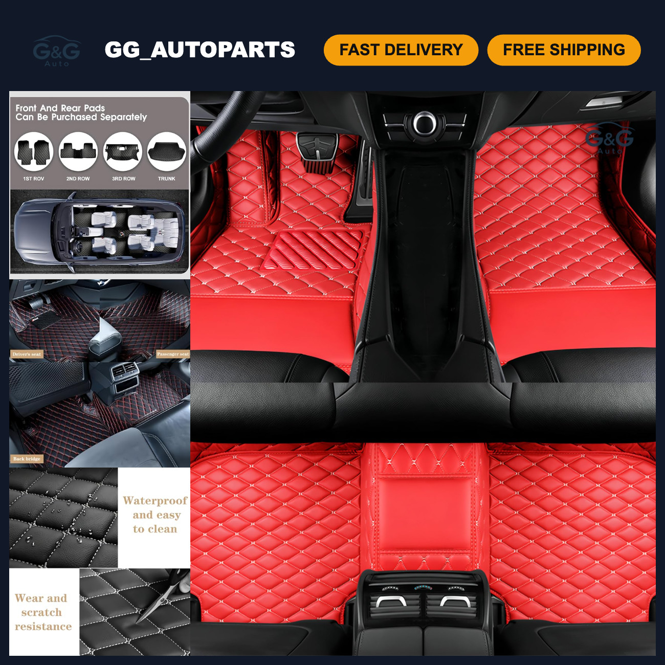 Custom All-Weather Luxury Leather Floor Mats for Cars, SUVs & Trucks - 3D Red Be