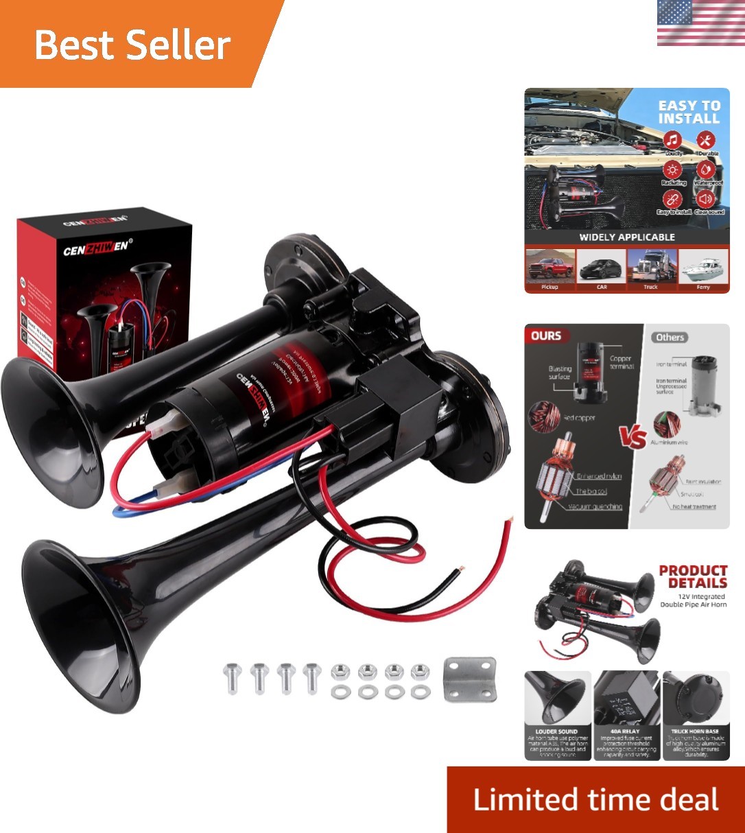 High-Performance Universal 12V Air Horn for Trucks & Motorcycles, 150dB Loud High-Performance Universal 12V Air Horn for Trucks & Motorcycles, 150dB Loud