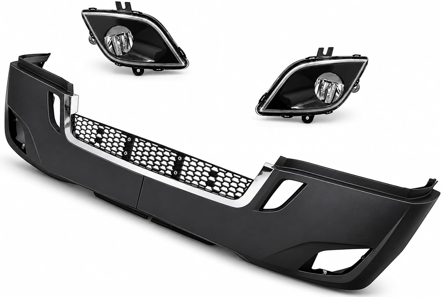 QSC Complete Bumper w/ Chrome & Fog Lamp Pair for Freightliner Cascadia 2018+ 