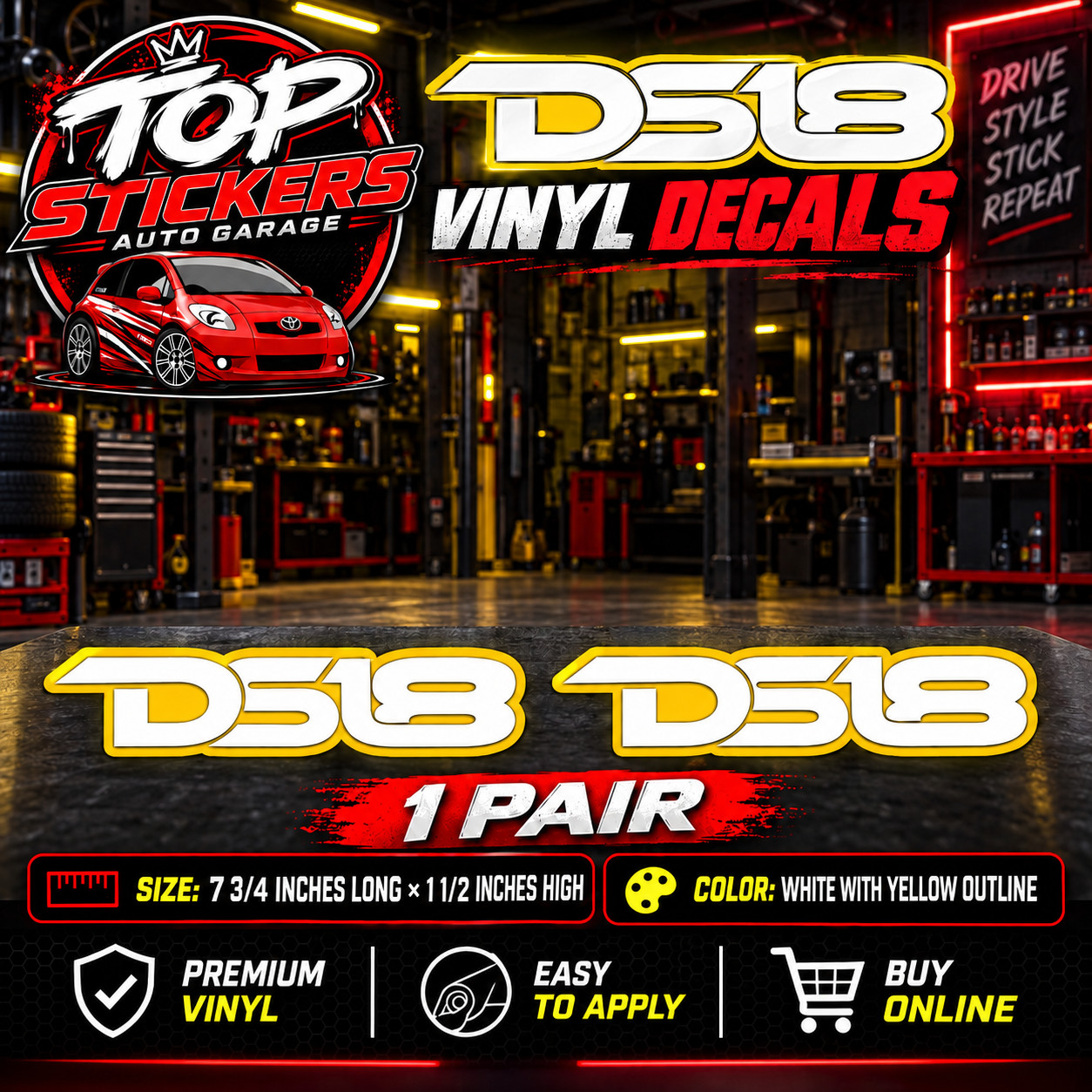 DS18 CAR AUDIO SMALL STICKER pair color white DS18 CAR AUDIO SMALL STICKER pair color white