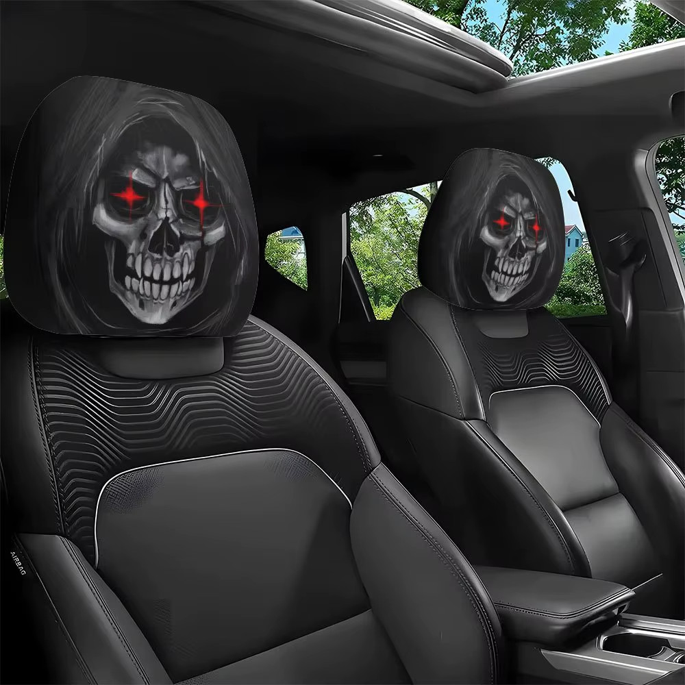 2PCS Halloween Horror Car Headrest Covers Universal Elastic Skull Face Seat Prot 2PCS Halloween Horror Car Headrest Covers Universal Elastic Skull Face Seat Prot