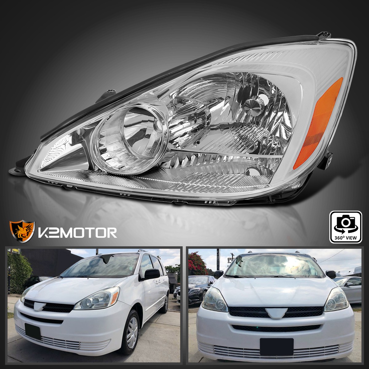 Fits 2004-2005 Toyota Sienna Chrome Headlight Halogen Lamp Left/Driver Side Fits 2004-2005 Toyota Sienna Chrome Headlight Halogen Lamp Left/Driver Side