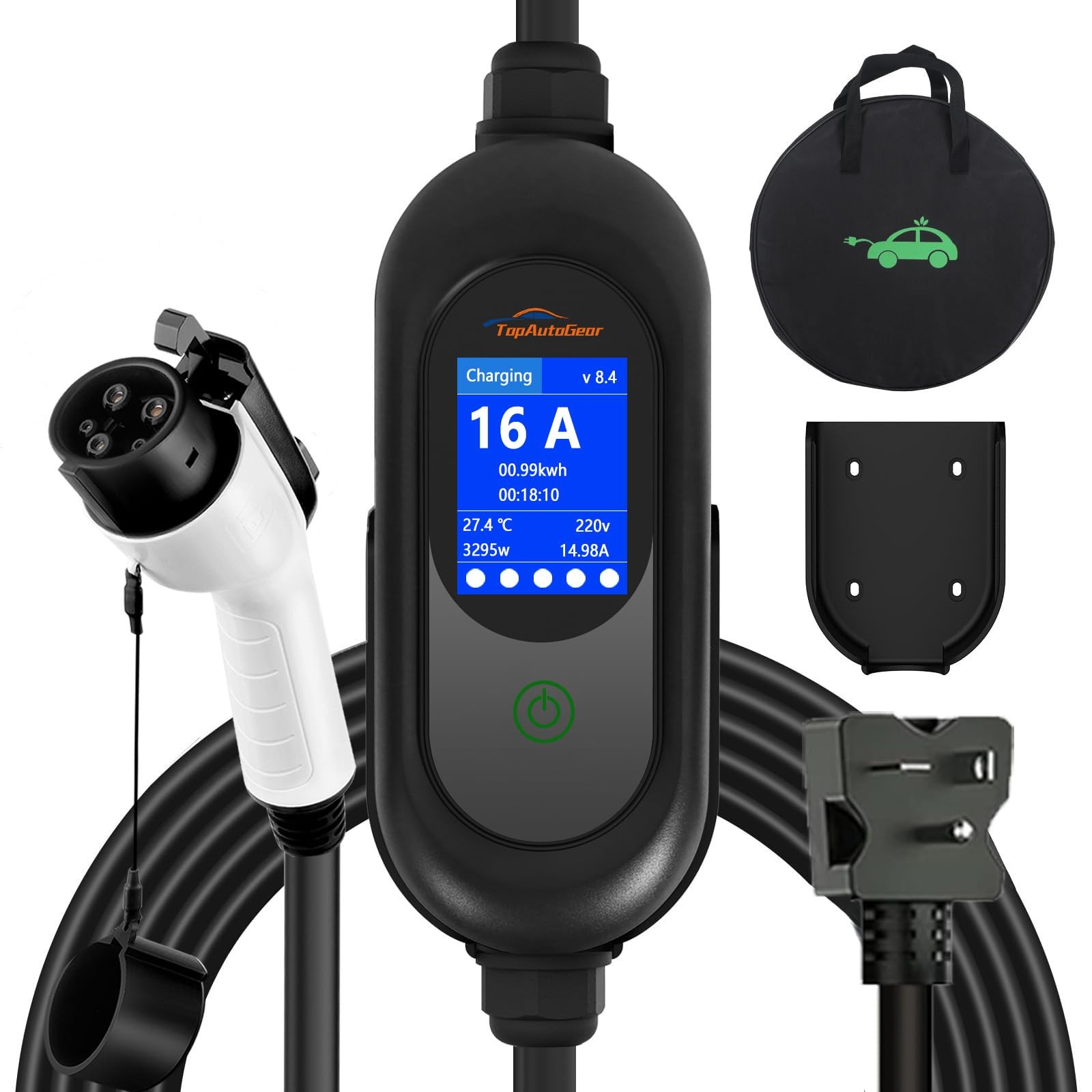Portable Level 1 & Level 2 EV Charger, 40FT Cable, 16A Adjustable EVSE with LCD Portable Level 1 & Level 2 EV Charger, 40FT Cable, 16A Adjustable EVSE with LCD