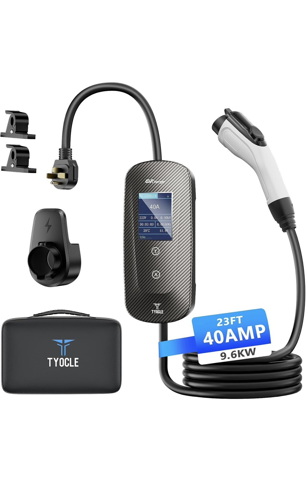 Tyocle Portable Level 2 EV Charger (40Amp, 240V, NEMA 14-50P) with 23 Ft Cable. Tyocle Portable Level 2 EV Charger (40Amp, 240V, NEMA 14-50P) with 23 Ft Cable.