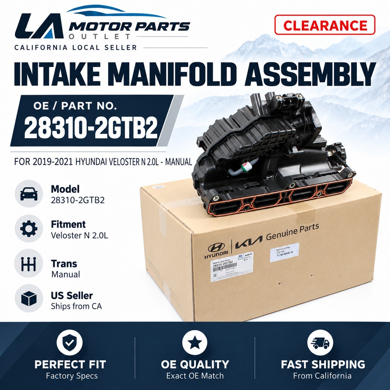 Genuine Intake Manifold Assembly for 2019-2021 Veloster N Manual - OE 283102GTB2 Genuine Intake Manifold Assembly for 2019-2021 Veloster N Manual - OE 283102GTB2