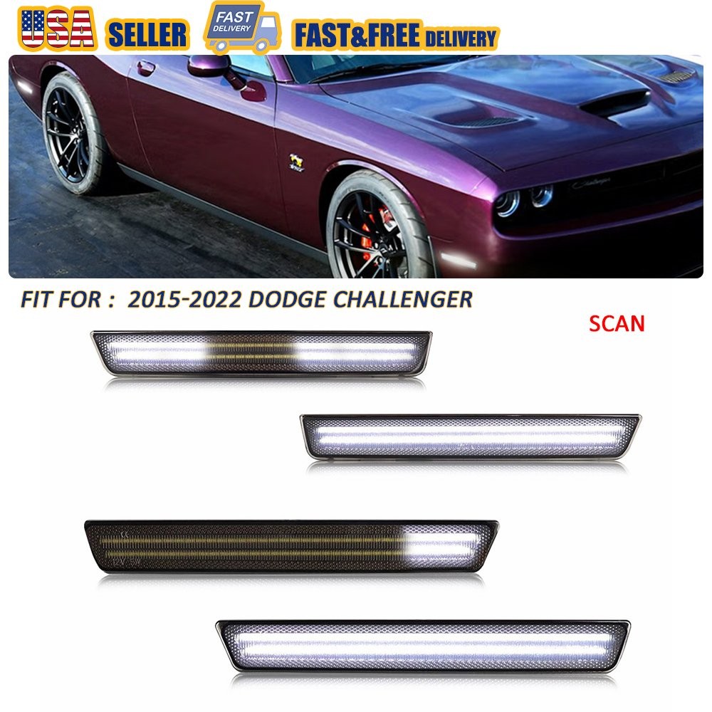 4x Dynamic Front Rear LED Side Marker Light Kit For 2015-2023 Dodge Challenger