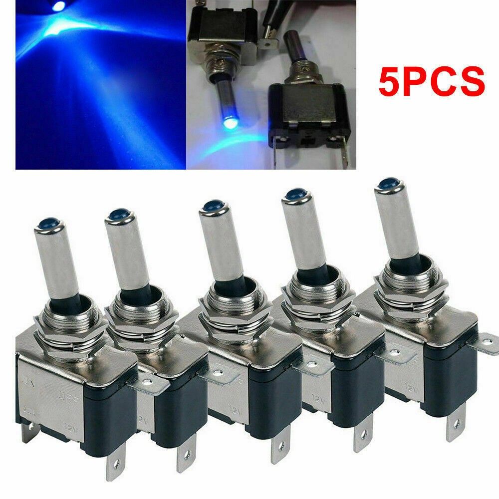5pc 12V 20A Blue LED Light Toggle Rocker Switch Control ON/OFF Marine Car Boat