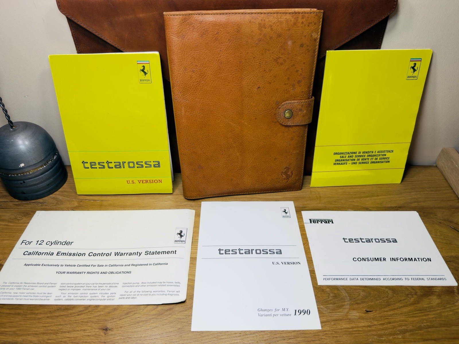 1989 1990 FERRARI TESTAROSSA OWNERS MANUAL SET + SCHEDONI LEATHER POUCH 4.9P V12