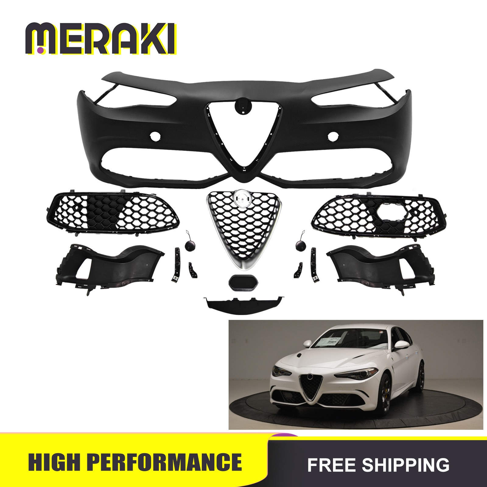 For 2017-2022 Alfa Romeo Giulia Front Bumper Cover Grille Kit With Tow Hook Hole