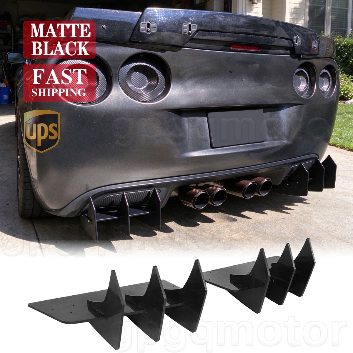 For Corvette C6 2005-2013 VR2 Style Matte Black Shark Fin Rear Bumper Diffuser