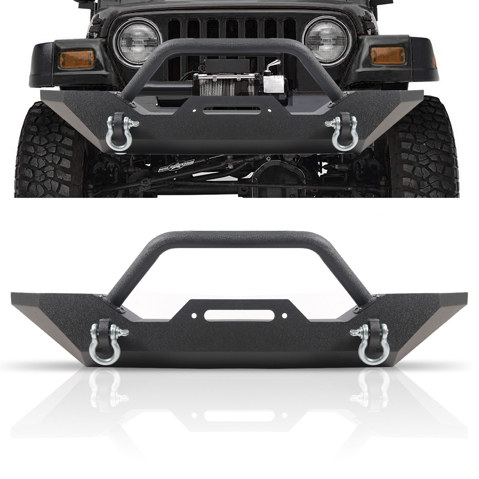 Fits 87-06 Jeep Wrangler TJ YJ Front Bumper W/ D-Rings & Led Lights Winch Plate