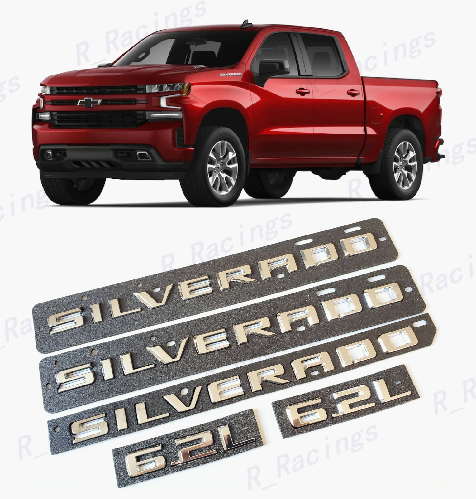 5PCS Fender Tailgate Chrome Silverado Hood 6.2L Emblems Fit 2019+ Silverado