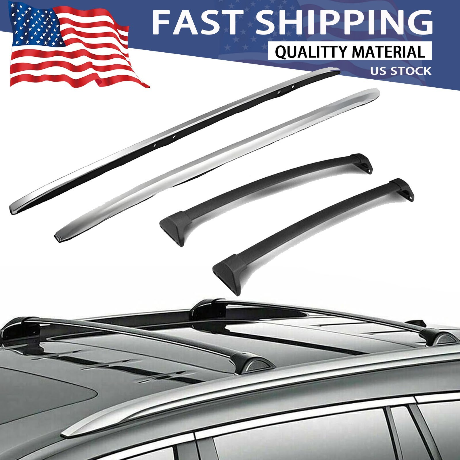 4Pcs Fits for 2014-2021 Acura MDX Roof Side Rail Rack Cross Bars Crossbars Cargo