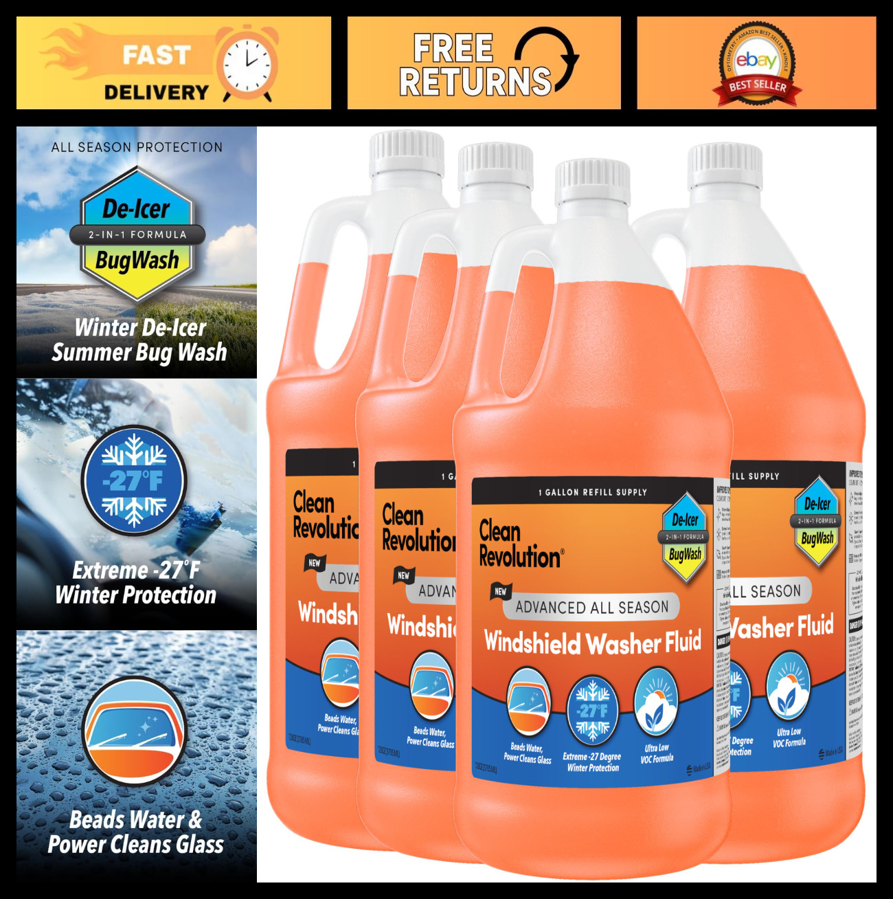 All Season Windshield Washer Fluid - Ultra Low VOC, -27°F Winter Protection, 128 All Season Windshield Washer Fluid - Ultra Low VOC, -27°F Winter Protection, 128