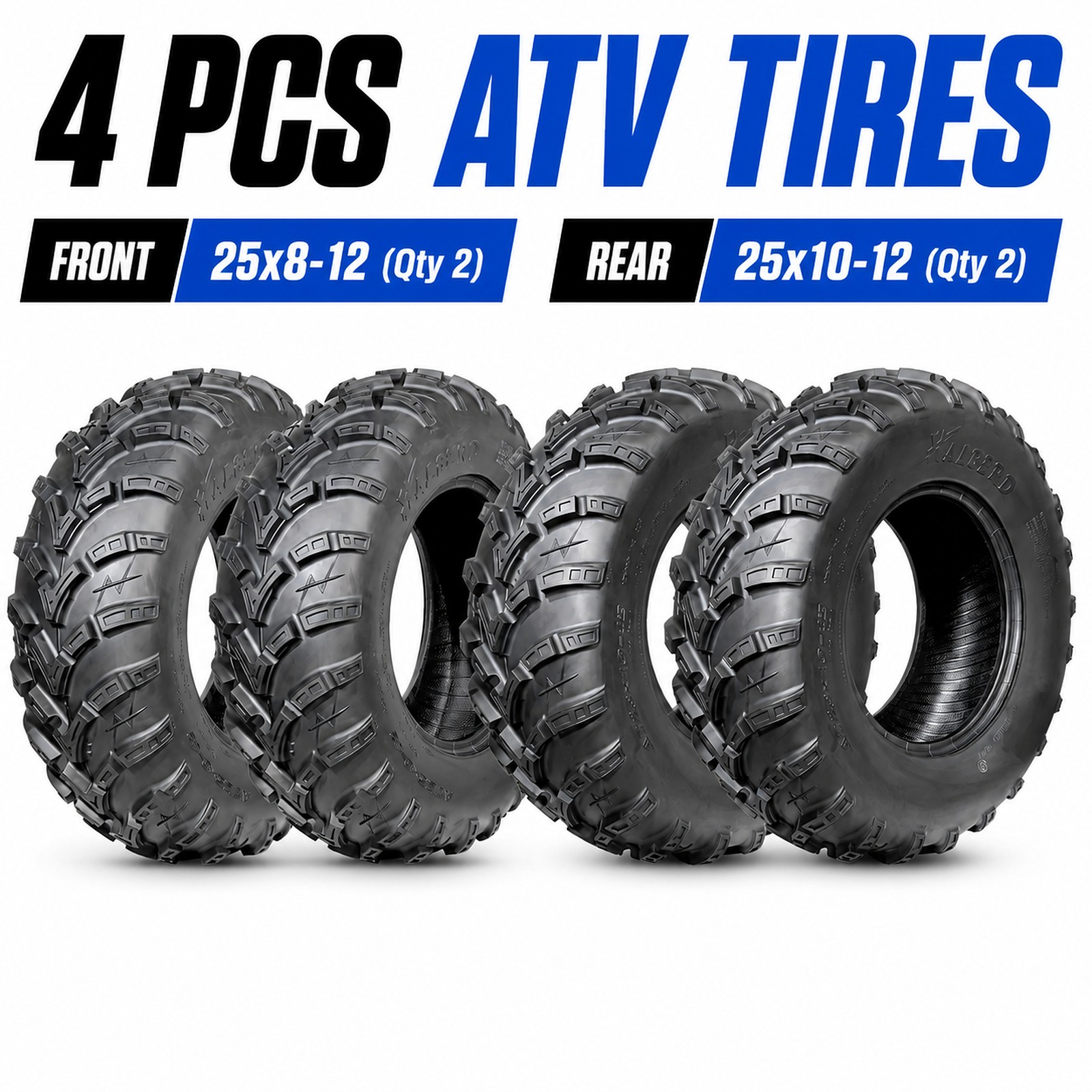 4PCS ATV UTV Tires 25x8-12 Front 25x10-12 Rear All Terrain 6PR 25x8x12 25x10x12