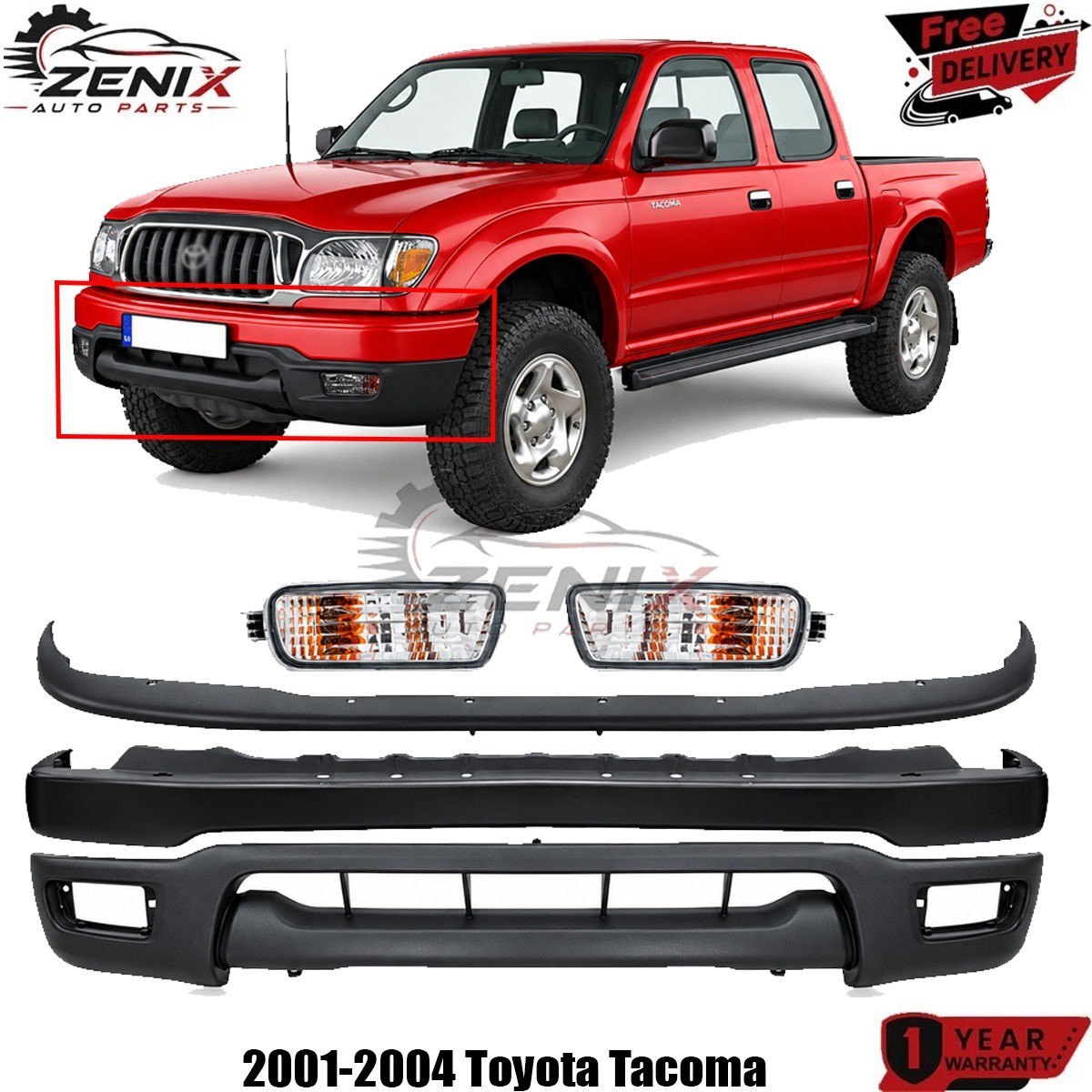 Front Bumper Paintable Kit With Turn Signal Lamp Set For 2001-2004 Toyota Tacoma