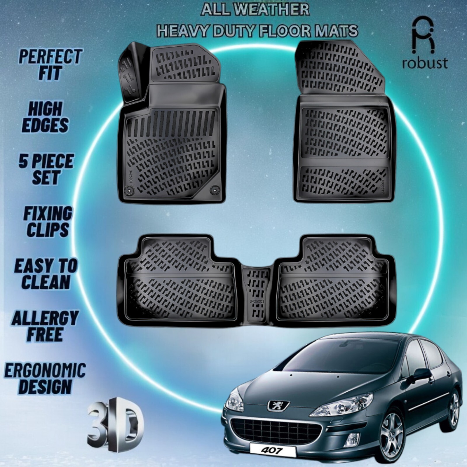 Custom Car Floor Mats For Peugeot 407 2003-2010 TPE Rubber All Weather 3d Liners Custom Car Floor Mats For Peugeot 407 2003-2010 TPE Rubber All Weather 3d Liners