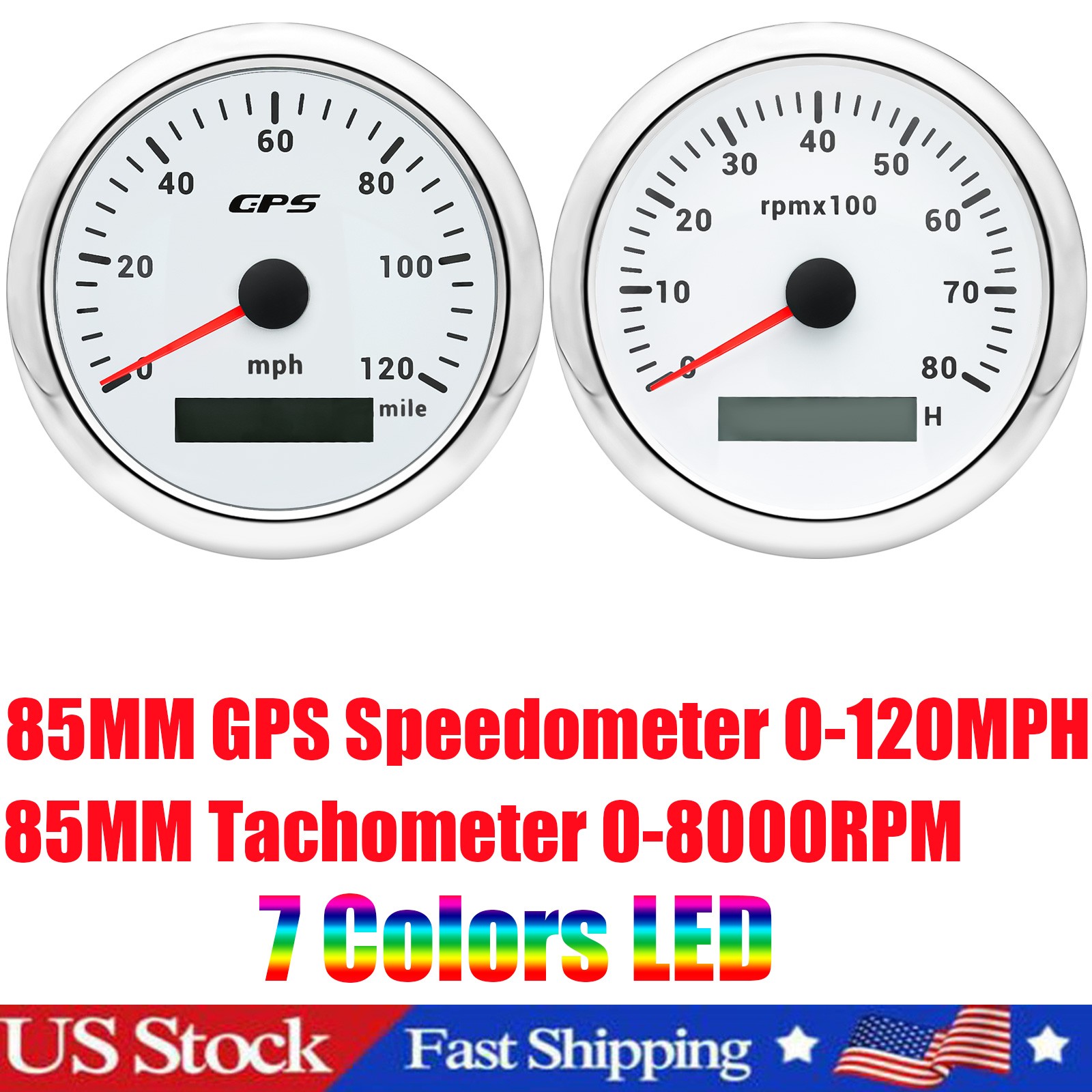 85MM White GPS Speedometer 120MPH&Tachometer 8000RPM Gauge Waterproof For Boat 85MM White GPS Speedometer 120MPH&Tachometer 8000RPM Gauge Waterproof For Boat