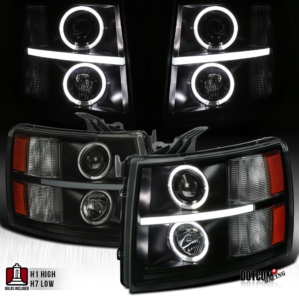 Fit 2007-2014 Chevy Silverado 1500 2500HD Smoke LED Halo Projector Headlights Fit 2007-2014 Chevy Silverado 1500 2500HD Smoke LED Halo Projector Headlights