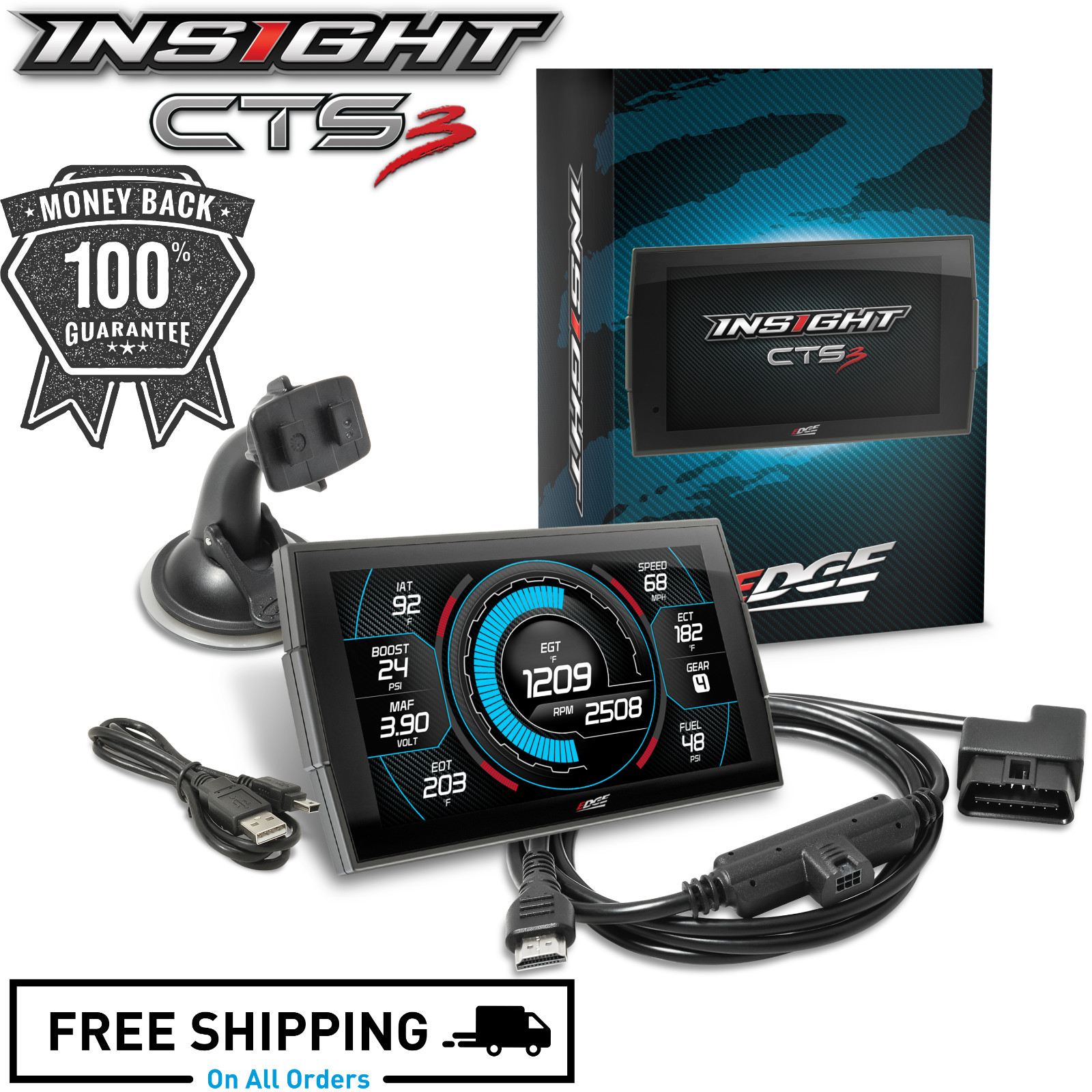 Edge Insight CTS3 Monitor For 1996-2026 OBD-II Vehicles Ford Chevy Dodge RAM GMC